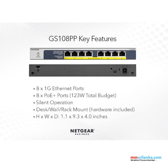 NETGEAR 8-Port Gigabit Ethernet Unmanaged PoE Switch